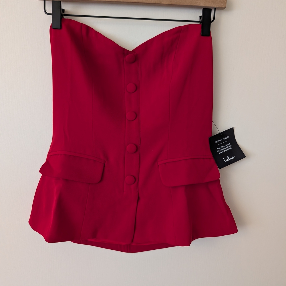 Lulus Womens Small NWT Kylina Red Ponte Knit Strapless Top Bikercore Party